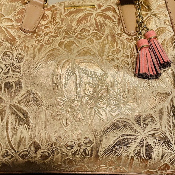đEXTREMELY RARE! Brahmin Joan Tote Creme Prescott Gold Palms, Leather Handbag - Picture 3 of 16